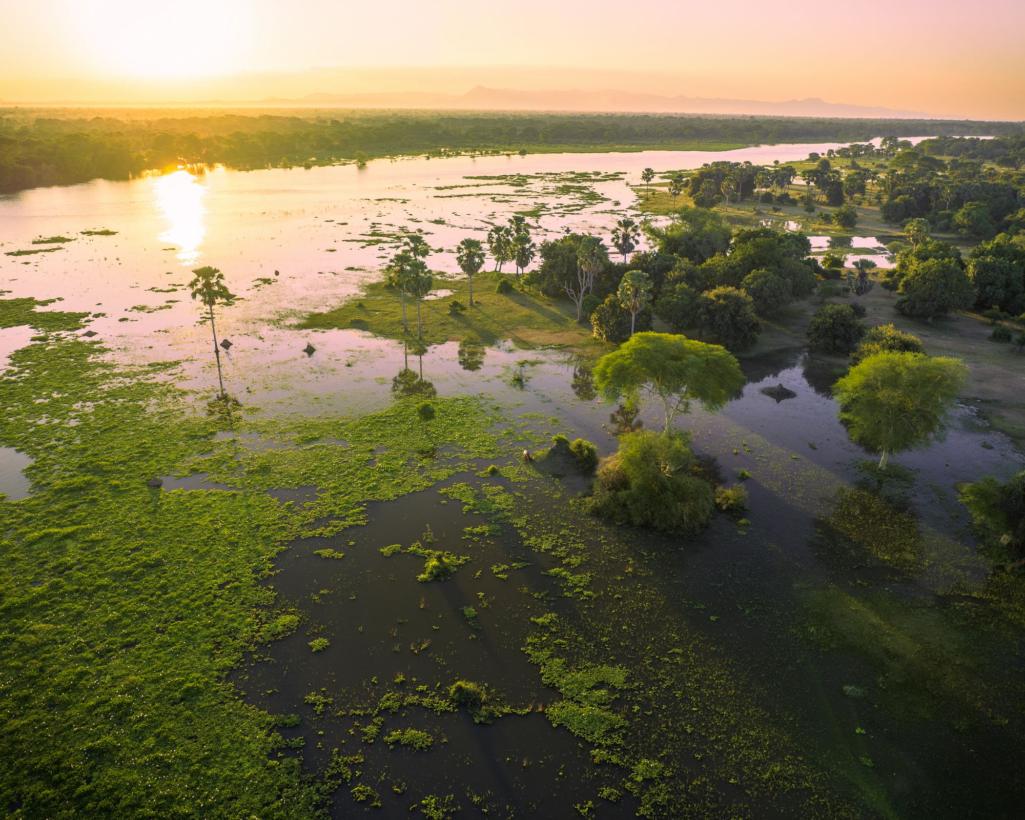 Aerial view of Victoria Falls and surrounding landscape